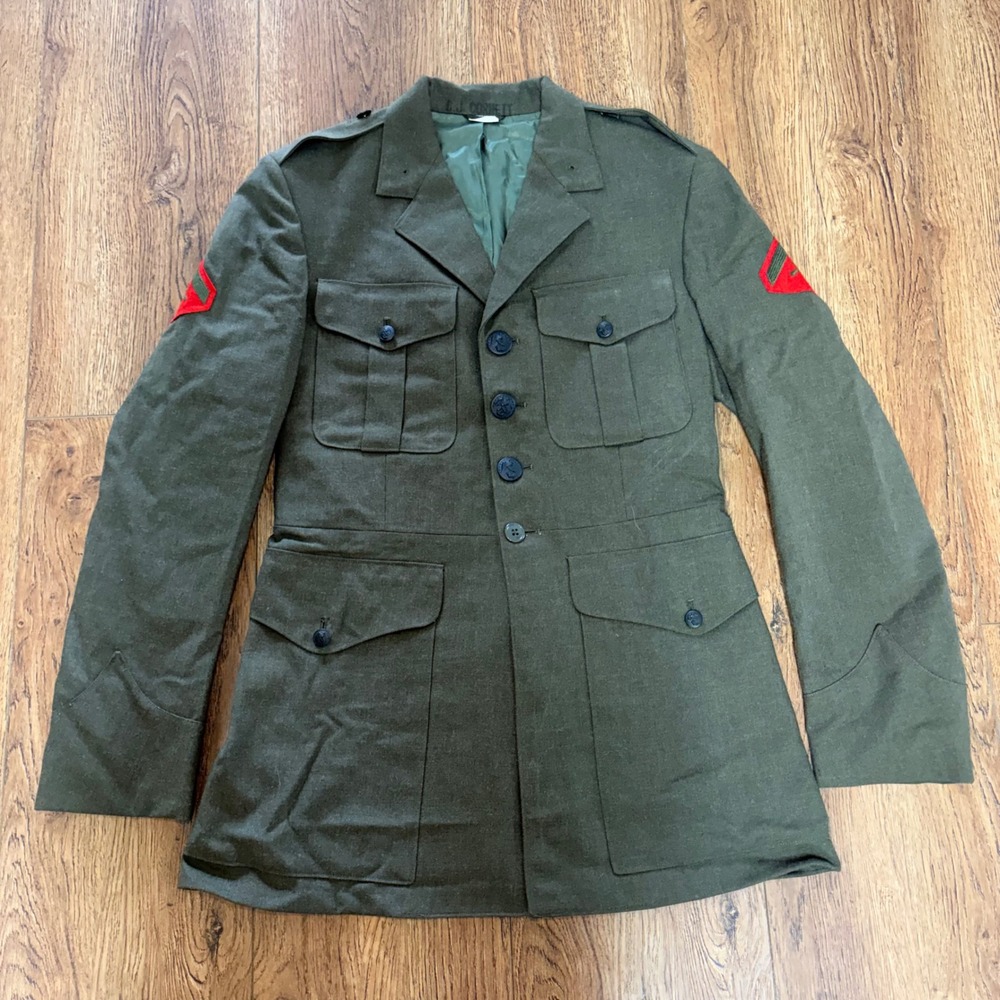 USMC Marine‎ Corps Jacket Mens 40L Green Dress Service Coat Corporal Uniform VTG
